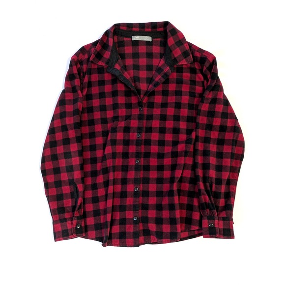 Lee Riders Tops - Lee Riders Fleece Shirt Womens XXL Red Black Buffalo Plaid Button Up Long Sleeve